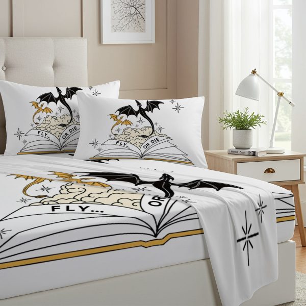 ZapMerch Twin Size Dragon Fitted Sheet Winged Guardians Bed Flat Sheets Bedding Set Deep Pockets Up To 16" Bedroom Decor With 1 Pillow Sham SC00003-009