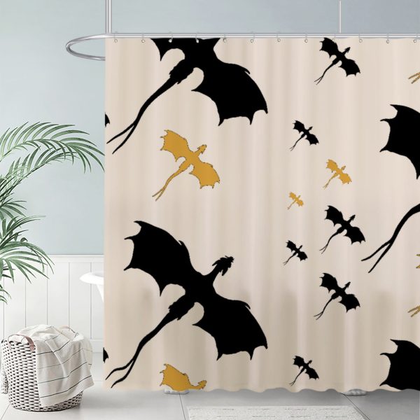 ZapMerch Dragon Shower Curtain, Winged Guardians Bathroom Decor, Fabric Durable Easy Care Washable, 72"X72"(Hooks Not Included)
