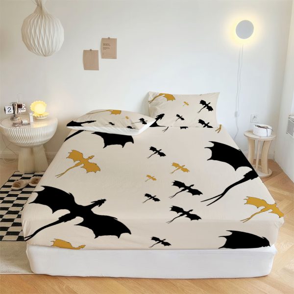 ZapMerch Dragon Fitted Sheet Winged Guardians Bed Sheets Bedding Set Deep Pockets Up To 16" Bedroom Decor SC00004-006