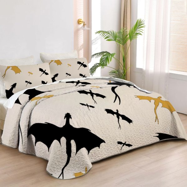 ZapMerch Dragon Quilt Bedspreads Winged Guardians Bed Set Bedding Coverlet Fabric Washable SC00004-007