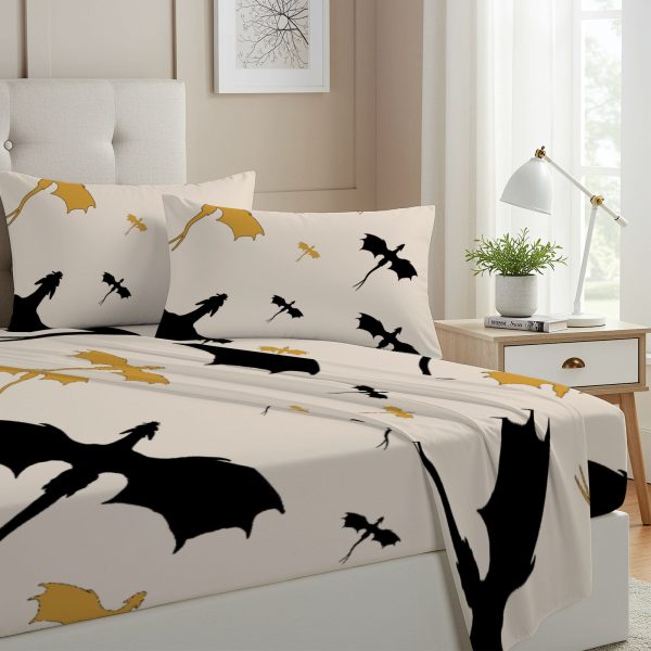 ZapMerch Twin Size Dragon Fitted Sheet Winged Guardians Bed Flat Sheets Bedding Set Deep Pockets Up To 16" Bedroom Decor With 1 Pillow Sham SC00004-009