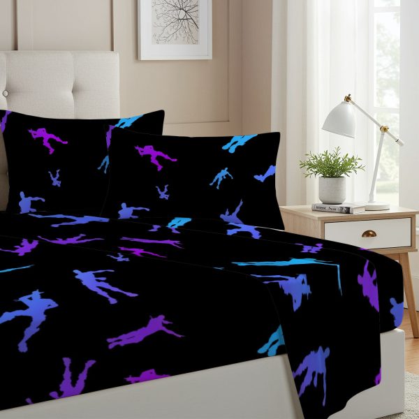 ZapMerch Twin Size Battle Fitted Sheet Video Game Bed Flat Sheets Bedding Set Deep Pockets Up To 16" Bedroom Decor With 1 Pillow Sham SC00020-009