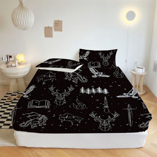 ZapMerch Glass And Steel Fitted Sheet Crown Of Shadows Bed Sheets Bedding Set Deep Pockets Up To 16" Bedroom Decor SC00026-006
