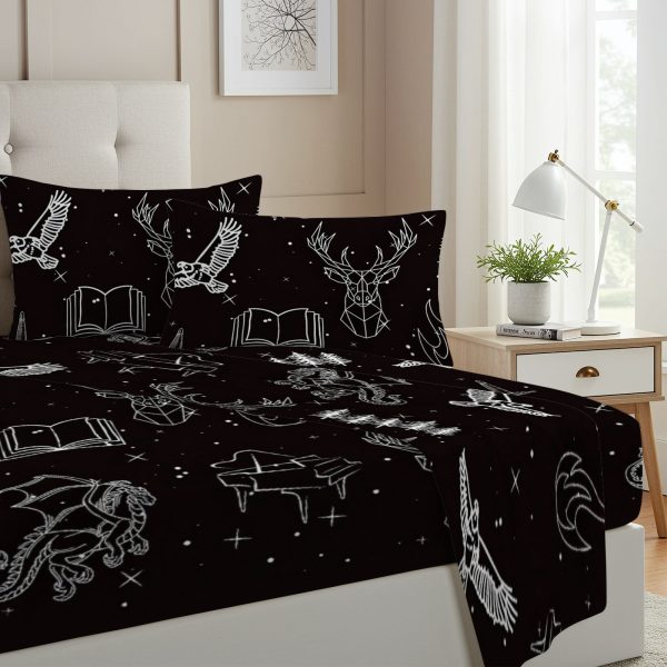 ZapMerch Twin Size Glass And Steel Fitted Sheet Crown Of Shadows Bed Flat Sheets Bedding Set Deep Pockets Up To 16" Bedroom Decor With 1 Pillow Sham SC00026-009