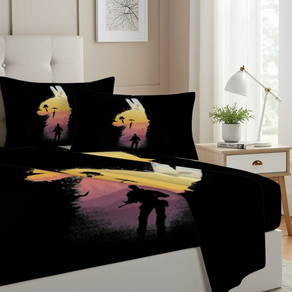 ZapMerch Twin Size Battle Fitted Sheet Video Game Bed Flat Sheets Bedding Set Deep Pockets Up To 16" Bedroom Decor With 1 Pillow Sham SC00037-009