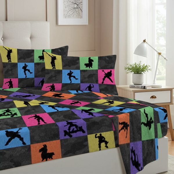 ZapMerch Twin Size Battle Fitted Sheet Video Game Bed Flat Sheets Bedding Set Deep Pockets Up To 16" Bedroom Decor With 1 Pillow Sham SC00038-009
