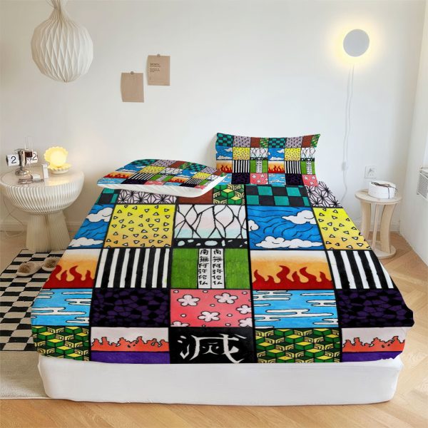 ZapMerch Demon Battles Fitted Sheet Anime Bed Sheets Bedding Set Deep Pockets Up To 16" Bedroom Decor SC00040-006