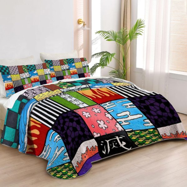ZapMerch Demon Battles Quilt Bedspreads Anime Bed Set Bedding Coverlet Fabric Washable SC00040-007