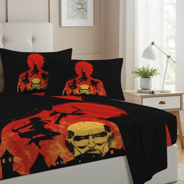 ZapMerch Twin Size Titan Chronicles Fitted Sheet Japanese Anime Bed Flat Sheets Bedding Set Deep Pockets Up To 16" Bedroom Decor With 1 Pillow Sham SC00051-009