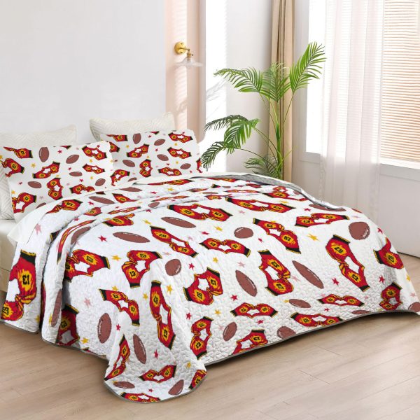 ZapMerch Kansas City Quilt Bedspreads Professional Football Team Bed Set Bedding Coverlet Fabric Washable SC00079-007