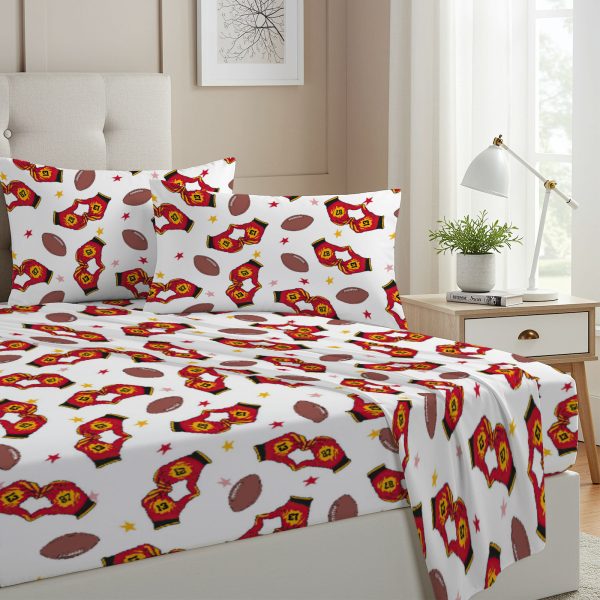 ZapMerch Twin Size Kansas City Fitted Sheet Professional Football Team Bed Flat Sheets Bedding Set Deep Pockets Up To 16" Bedroom Decor With 1 Pillow Sham SC00079-009