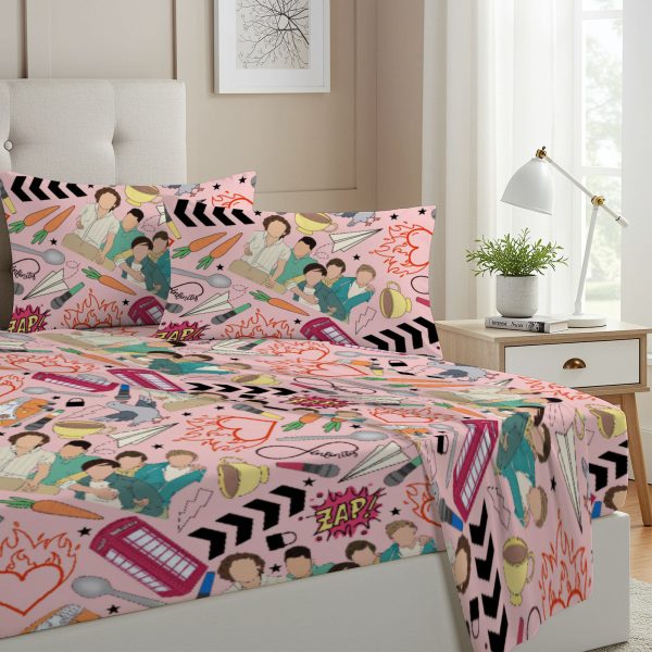 ZapMerch Twin Size United Harmony Fitted Sheet Pop Band Bed Flat Sheets Bedding Set Deep Pockets Up To 16" Bedroom Decor With 1 Pillow Sham SC00085-009