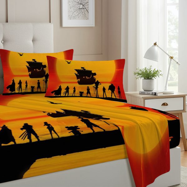 ZapMerch Twin Size Pirate'S Odyssey Fitted Sheet Japanese Anime Bed Flat Sheets Bedding Set Deep Pockets Up To 16" Bedroom Decor With 1 Pillow Sham SC00090-009
