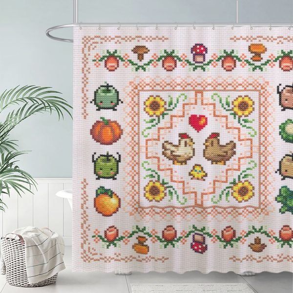 ZapMerch Farming Adventure Shower Curtain, Game Bathroom Decor, Waterproof Fabric Durable Easy Care Washable, 72"X72"(Hooks Not Included)