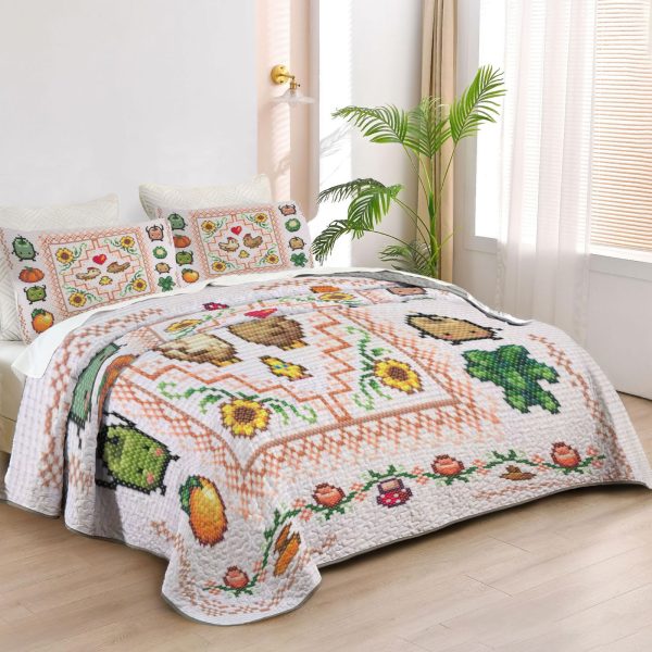 ZapMerch Farming Adventure Quilt Bedspreads Game Bed Set Bedding Coverlet Fabric Washable SC00094-007