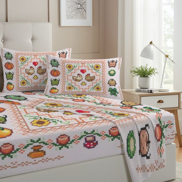 ZapMerch Twin Size Farming Adventure Fitted Sheet Game Bed Flat Sheets Bedding Set Deep Pockets Up To 16" Bedroom Decor With 1 Pillow Sham SC00094-009