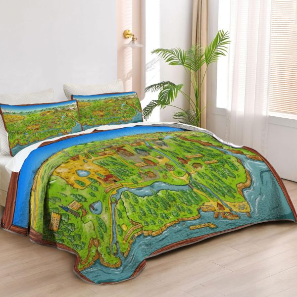 ZapMerch Farming Adventure Quilt Bedspreads Game Bed Set Bedding Coverlet Fabric Washable SC00095-007