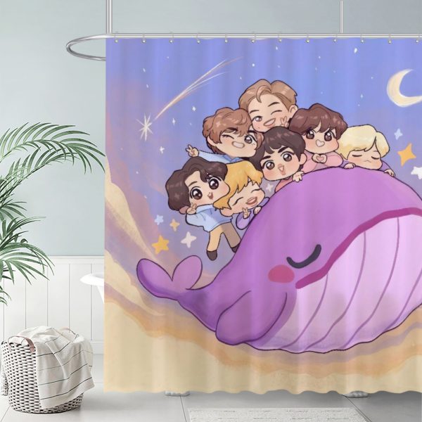 ZapMerch Kpop Squad Shower Curtain, Melody Seven Bathroom Decor, Waterproof Fabric Durable Easy Care Washable, 72"X72"(Hooks Not Included)