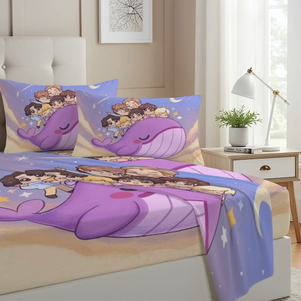 ZapMerch Twin Size Kpop Squad Fitted Sheet Melody Seven Bed Flat Sheets Bedding Set Deep Pockets Up To 16" Bedroom Decor With 1 Pillow Sham SC00116-009