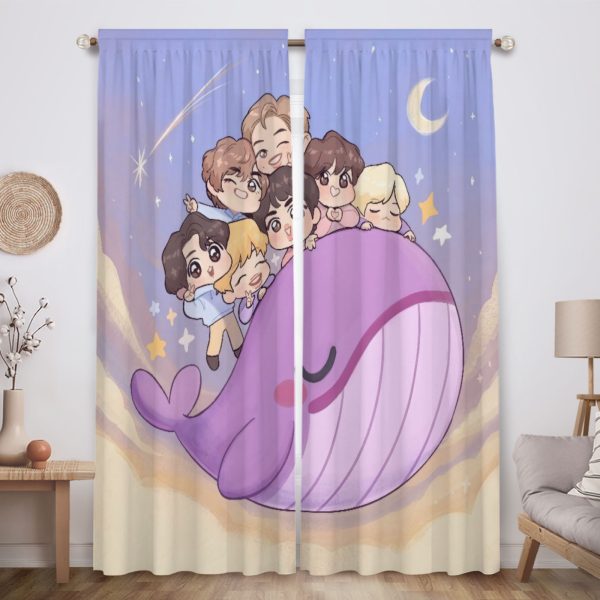 ZapMerch Kpop Squad Window Curtains Melody Seven Drapes Bedroom Home Room Decor Durable Fabric Machine Washable 82" X 84" SC00116-013