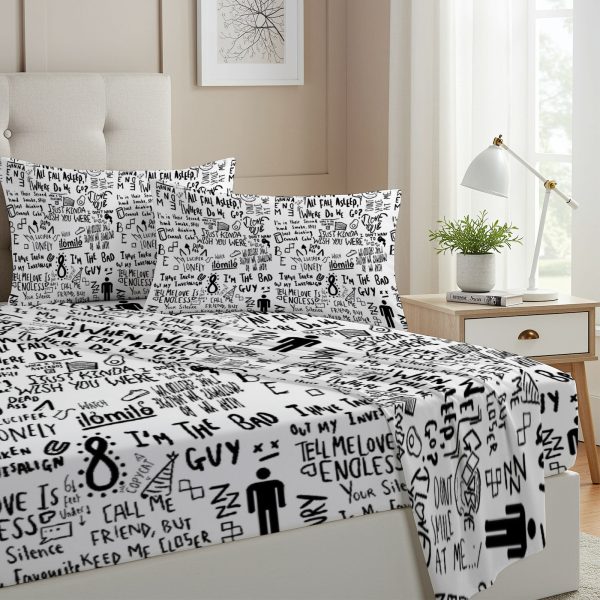ZapMerch Twin Size Dark Pop Muse Fitted Sheet Wavy Soundscapes Bed Flat Sheets Bedding Set Deep Pockets Up To 16" Bedroom Decor With 1 Pillow Sham SC00118-009