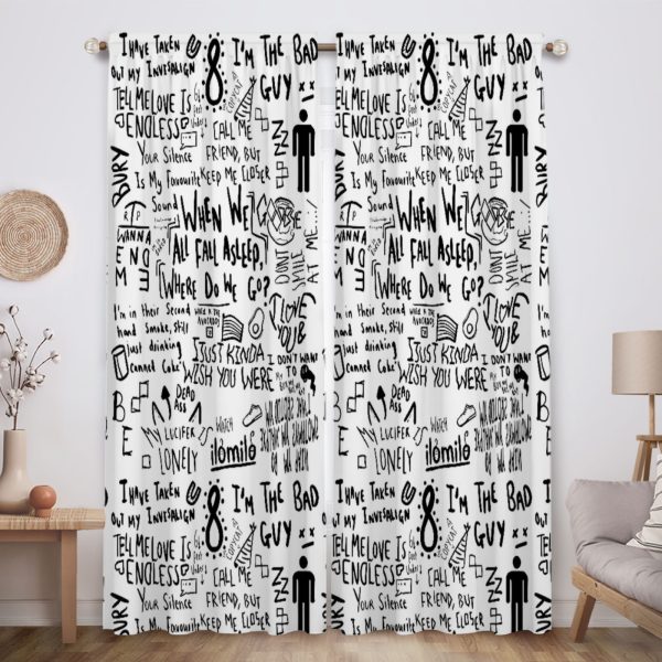 ZapMerch Dark Pop Muse Window Curtains Wavy Soundscapes Drapes Bedroom Home Room Decor Durable Fabric Machine Washable 82" X 84" SC00118-013