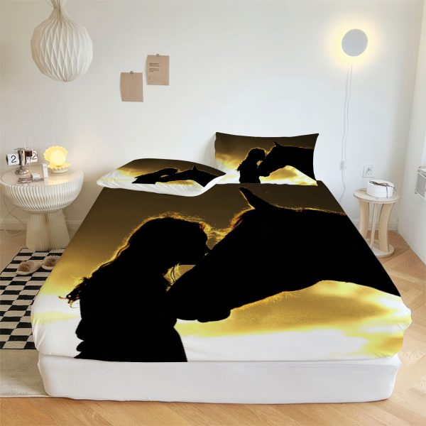 ZapMerch Horse Fitted Sheet Horse Bed Sheets Bedding Set Deep Pockets Up To 16" Bedroom Decor SC00134-006