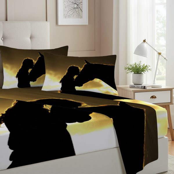 ZapMerch Twin Size Horse Fitted Sheet Horse Bed Flat Sheets Bedding Set Deep Pockets Up To 16" Bedroom Decor With 1 Pillow Sham SC00134-009