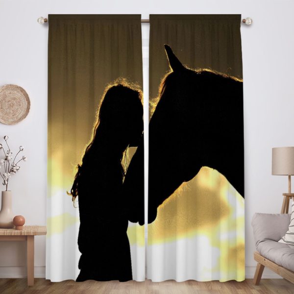 ZapMerch Horse Window Curtains Horse Drapes Bedroom Home Room Decor Durable Fabric Machine Washable 82" X 84" SC00134-013