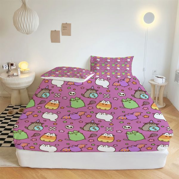 ZapMerch Chubby Cat Fitted Sheet Cute Comic Sensation Bed Sheets Bedding Set Deep Pockets Up To 16" Bedroom Decor SC00136-006