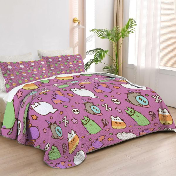 ZapMerch Chubby Cat Quilt Bedspreads Cute Comic Sensation Bed Set Bedding Coverlet Fabric Washable SC00136-007