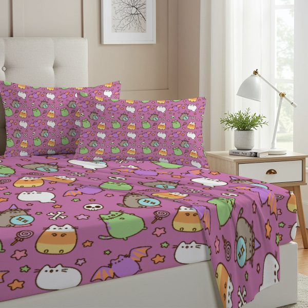 ZapMerch Twin Size Chubby Cat Fitted Sheet Cute Comic Sensation Bed Flat Sheets Bedding Set Deep Pockets Up To 16" Bedroom Decor With 1 Pillow Sham SC00136-009