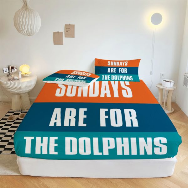 ZapMerch Miami Football Fitted Sheet Professional Sports Team Bed Sheets Bedding Set Deep Pockets Up To 16" Bedroom Decor SC00142-006