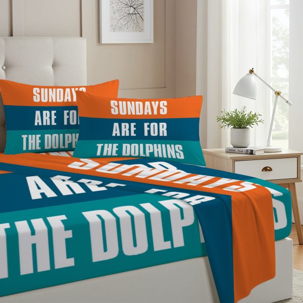 ZapMerch Twin Size Miami Football Fitted Sheet Professional Sports Team Bed Flat Sheets Bedding Set Deep Pockets Up To 16" Bedroom Decor With 1 Pillow Sham SC00142-009