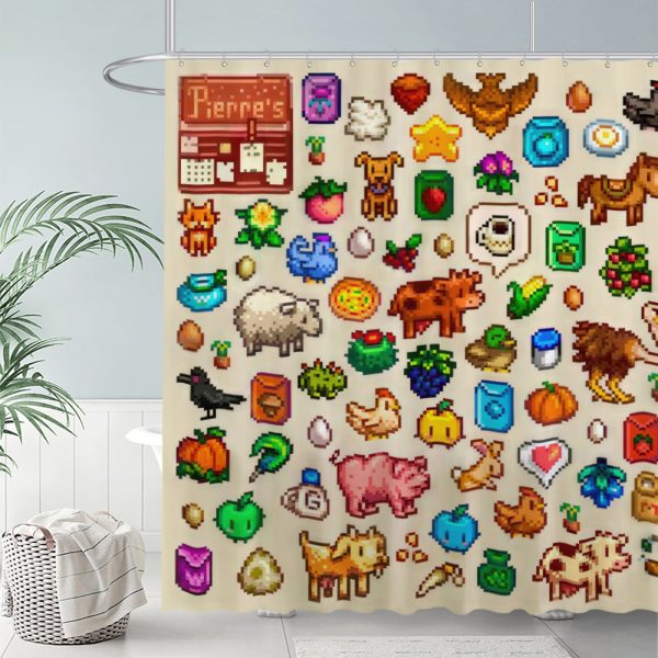 ZapMerch Farming Adventure Shower Curtain, Game Bathroom Decor, Fabric Durable Easy Care Washable, 72"X72"(Hooks Not Included) SC00150-002