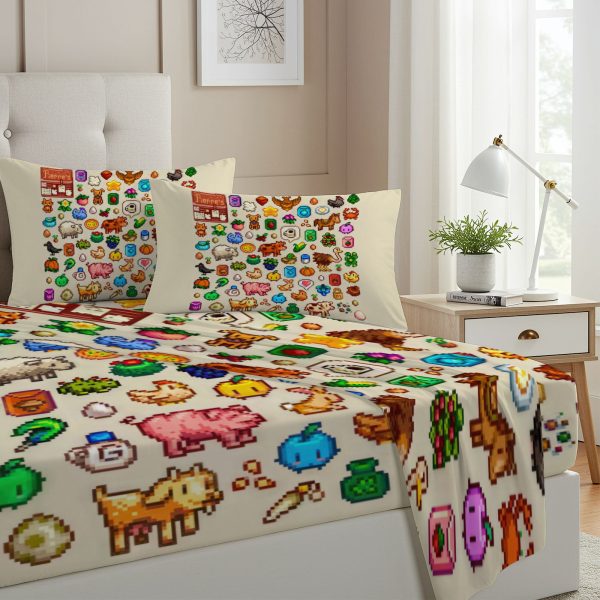 ZapMerch Twin Size Farming Adventure Fitted Sheet Game Bed Flat Sheets Bedding Set Deep Pockets Up To 16" Bedroom Decor With 1 Pillow Sham SC00150-009