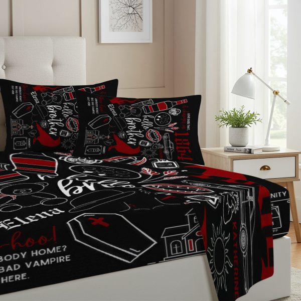 ZapMerch Twin Size Vampire Fitted Sheet Mystic Bed Flat Sheets Bedding Set Deep Pockets Up To 16" Bedroom Decor With 1 Pillow Sham SC00154-009