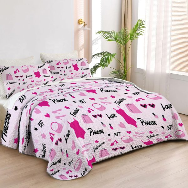 ZapMerch Fashion Doll Quilt Bedspreads Pretty Girl Bed Set Bedding Coverlet Fabric Washable SC00157-007