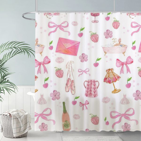 ZapMerch Bow Shower Curtain, Bow Bathroom Decor, Waterproof Fabric Durable Easy Care Washable, 72"X72"(Hooks Not Included) SC00163-002