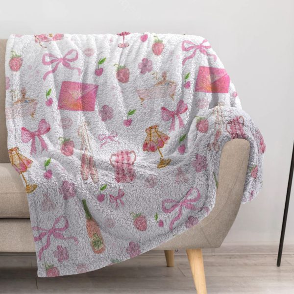 ZapMerch Bow Blanket Bow Throw Blankets Couch Bed Living Room Decor Soft Durable Washable 57" X 50" SC00163-004