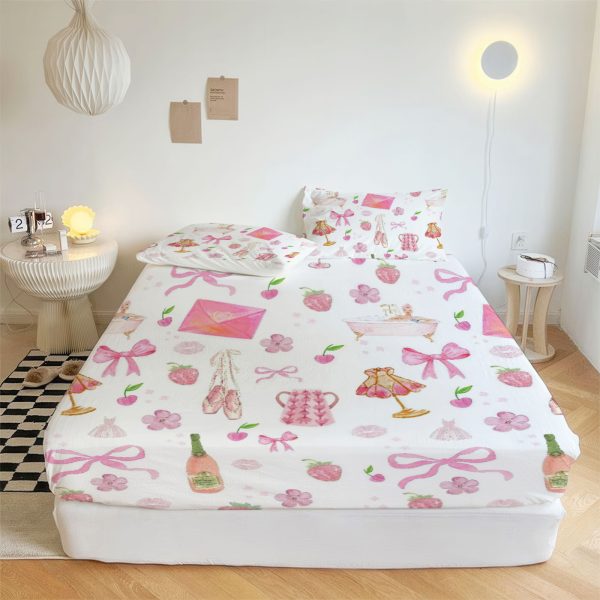 ZapMerch Bow Fitted Sheet Bow Bed Sheets Bedding Set Deep Pockets Up To 16" Bedroom Decor SC00163-006