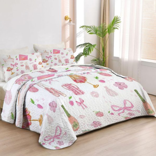 ZapMerch Bow Quilt Bedspreads Bow Bed Set Bedding Coverlet Fabric Washable SC00163-007