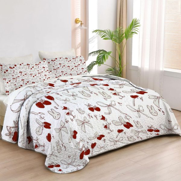 ZapMerch Bow Quilt Bedspreads Bow Bed Set Bedding Coverlet Fabric Washable SC00164-007