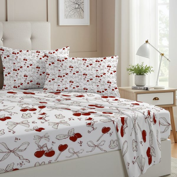 ZapMerch Twin Size Bow Fitted Sheet Bow Bed Flat Sheets Bedding Set Deep Pockets Up To 16" Bedroom Decor With 1 Pillow Sham SC00164-009