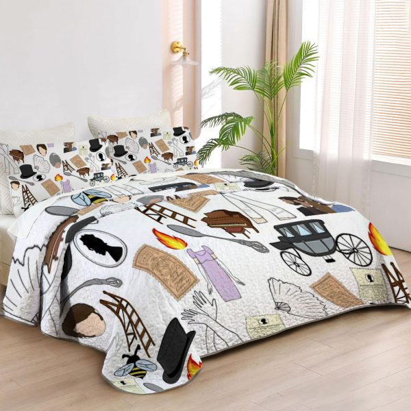 ZapMerch Regency Era Romance Quilt Bedspreads Television Series Bed Set Bedding Coverlet Fabric Washable SC00178-007