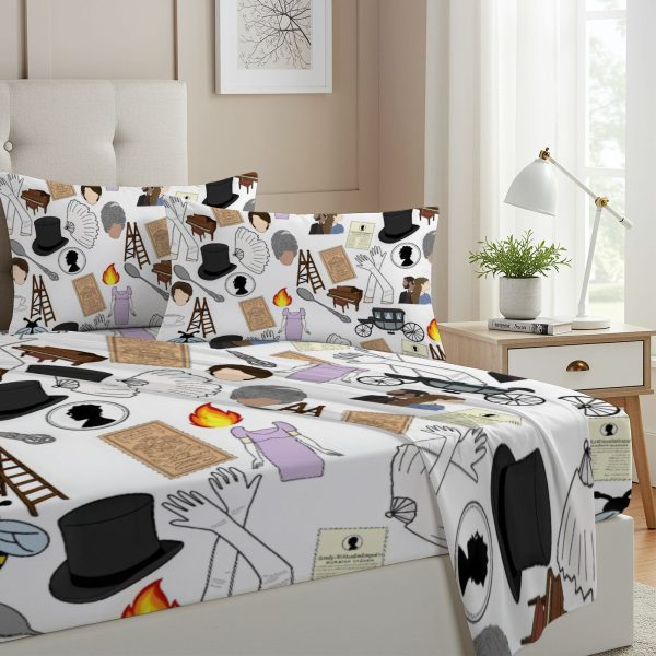 ZapMerch Twin Size Regency Era Romance Fitted Sheet Television Series Bed Flat Sheets Bedding Set Deep Pockets Up To 16" Bedroom Decor With 1 Pillow Sham SC00178-009