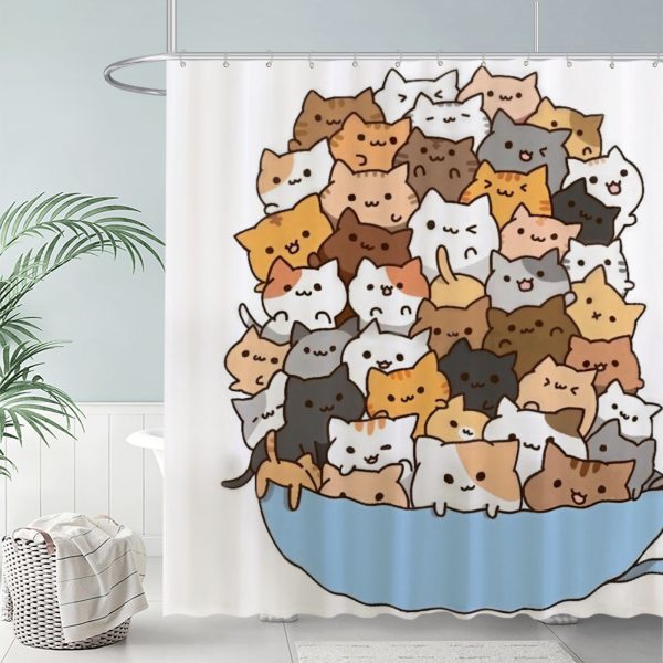 ZapMerch Chubby Cat Shower Curtain, Cute Comic Sensation Bathroom Decor, Waterproof Fabric Durable Easy Care Washable, 72"X72"(Hooks Not Included) SC00204-002