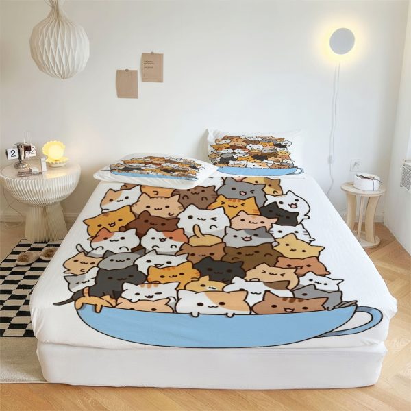 ZapMerch Chubby Cat Fitted Sheet Cute Comic Sensation Bed Sheets Bedding Set Deep Pockets Up To 16" Bedroom Decor SC00204-006