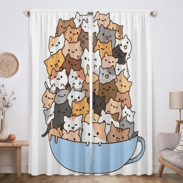 ZapMerch Chubby Cat Window Curtains Cute Comic Sensation Drapes Bedroom Home Room Decor Durable Fabric Machine Washable 82" X 84" SC00204-013