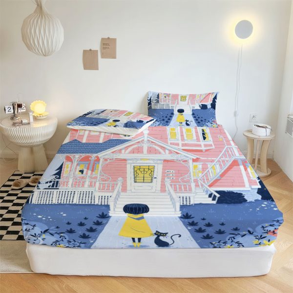 ZapMerch Mysterious Girl Fitted Sheet Button Princess Bed Sheets Bedding Set Deep Pockets Up To 16" Bedroom Decor SC00214-006